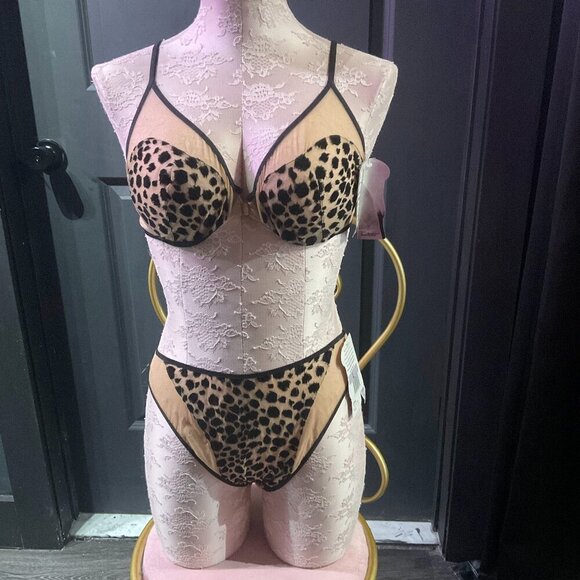 VTG Vintage satin by Amir Leopard Print Lingerie Set Size B36 Brown - Picture 1 of 3